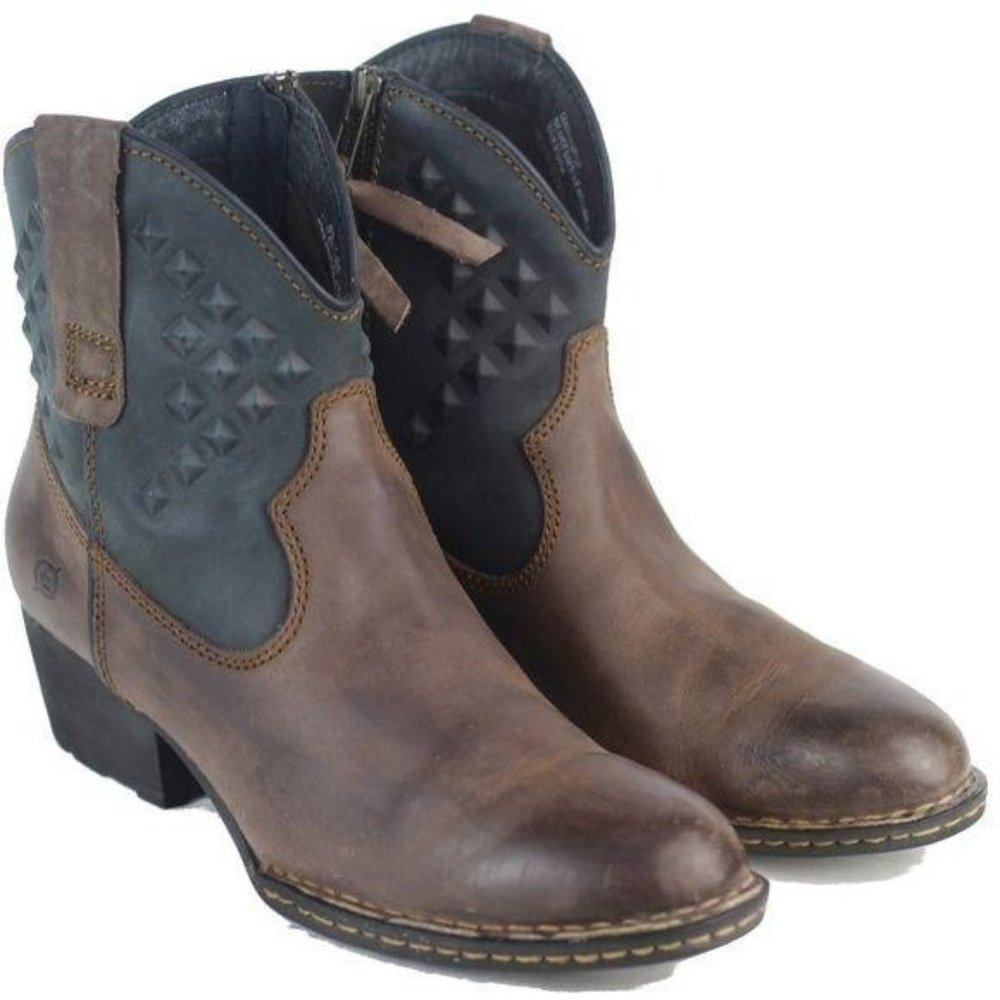 Born Leather Western Stud Ankle Booties